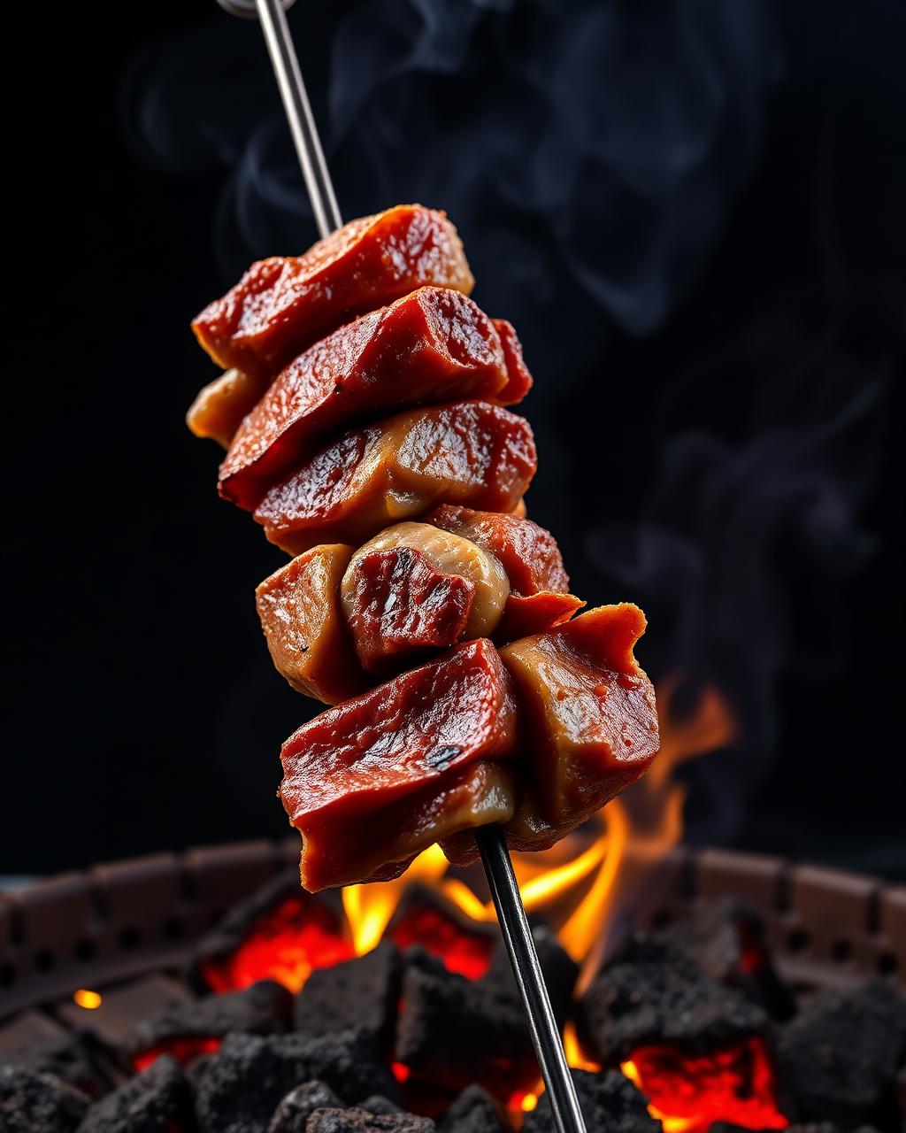 Espeto de churrasco brasileiro sobre brasas